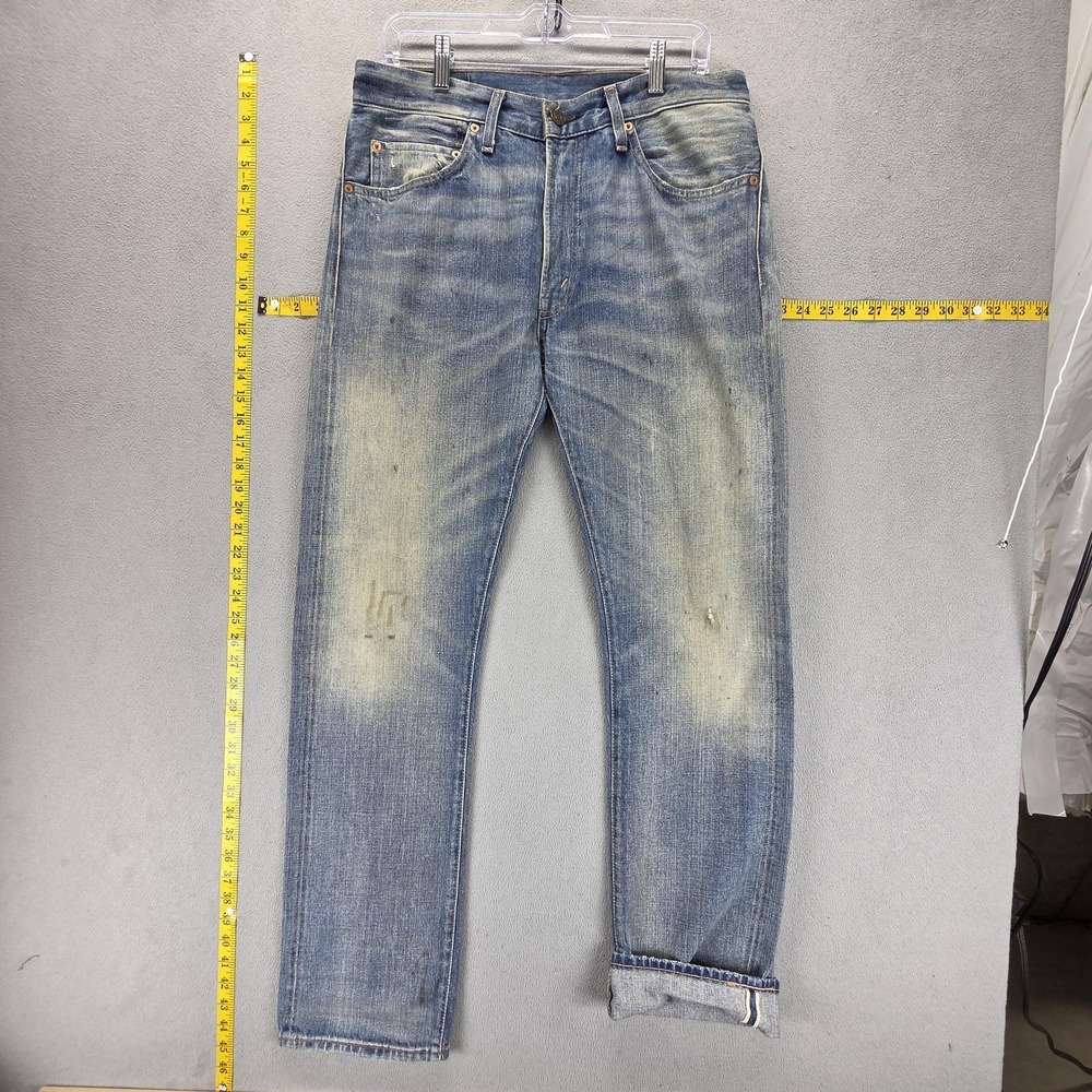 Levis 505 Jeans Mens 33x32 Blue Selvedge LVC Whiskers Honeycomb Zip Fly